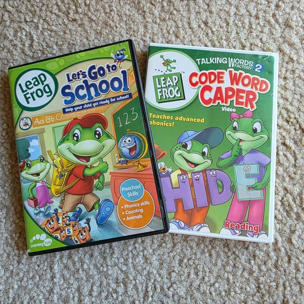 LeapFrog DVD Lot Lets Go to School and Talking Words Factory 2 Code Word Caper